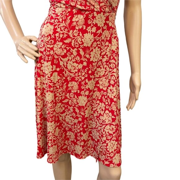 Soprano Red and Beige Floral Wrap Dress Womens Sz S - Picture 4 of 14